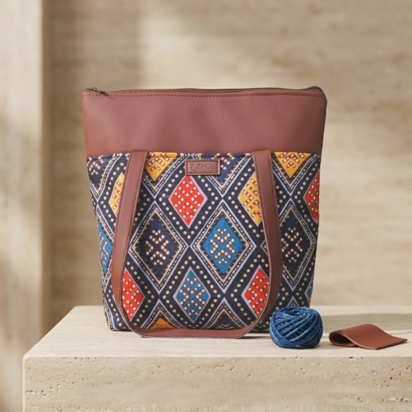 Untitled design (10) Utsav Bandhani Indigo Print Tote Bag