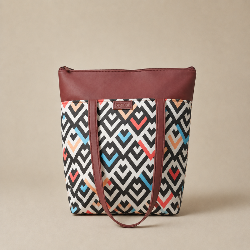 Utsav Chevron Geometric Print Tote Bag