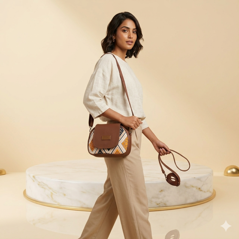 Riva Bandhani Ivory Print Sling Bag