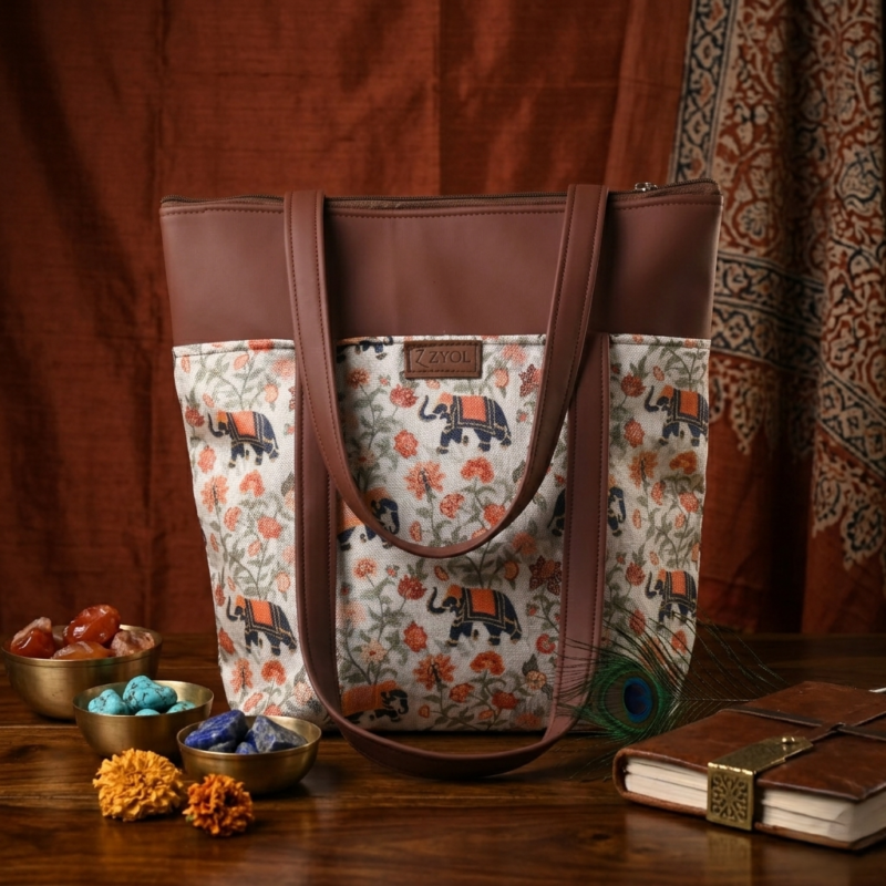 Gemini_Generated_Image_efndynefndynefnd Utsav Royal Elephant Floral motif Tote Bag