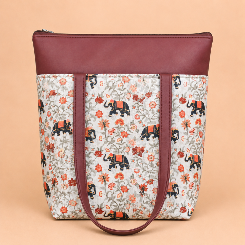 IMG_9976 Utsav Royal Elephant Floral motif Tote Bag