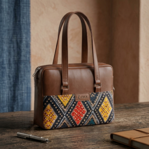 Zavira Bandhani Indigo Print Satchel Bag