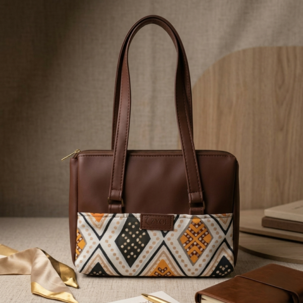 Zavira Bandhani Ivory Print Satchel Bag