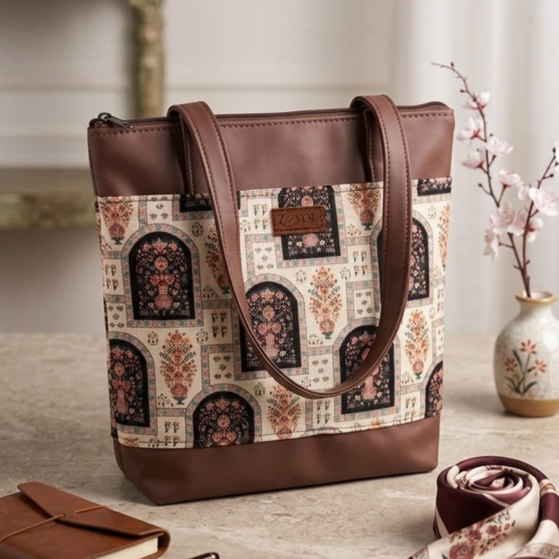 Untitled design (36) Zari Mughal Floral Print Tote Bag