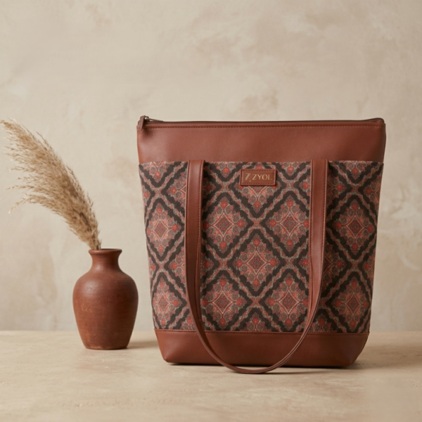 Zari Tote Bag Zari Ajrak Print Tote Bag