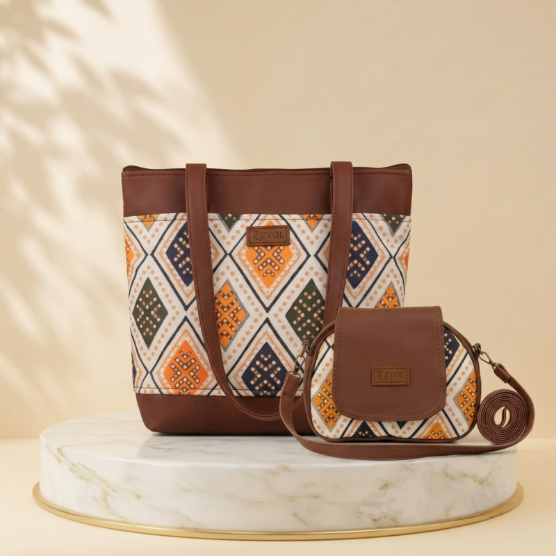 IMG_4250-Photoroom ZARI Tote & RIVA Sling Bag Combo – Bandhani Ivory print