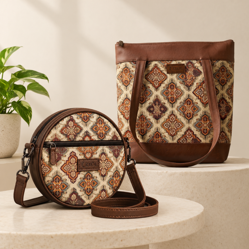 IMG_4732 (1) ZARI Tote & GULNAAR Sling Bag Combo – Rajwadi Angan Print