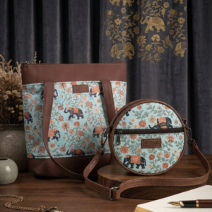 Untitled - May 12, 2026 at 16.13.59 (2) ZARI Tote & GULNAAR Sling Bag Combo – Royal Elephant Garden Print